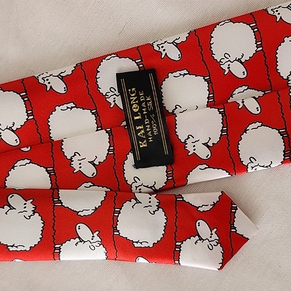 Kai Long Fun Novelty Print Black Sheep Red Handmade Silk Tie (O15) - Picture 4 of 7